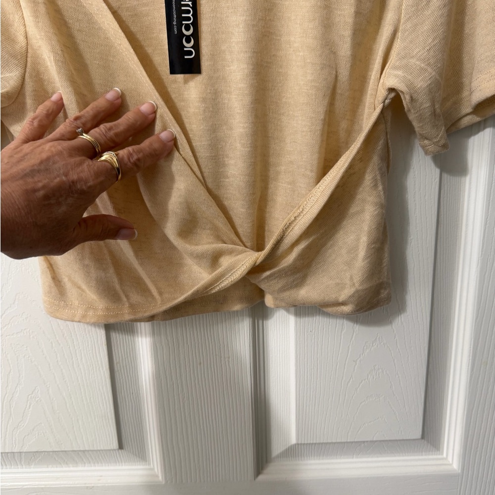Papermoon Neutral Beige Front-Twist Crop Tee